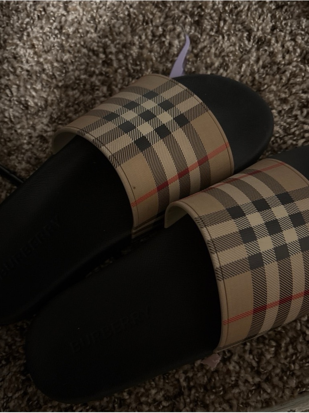 Burberry Men’s Black Footbed Check-Pattern Slide Sandals